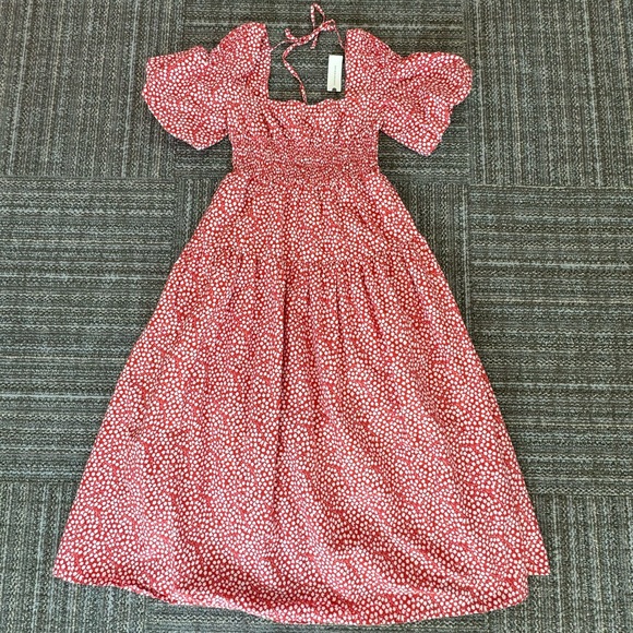 By Anthropologie | Puff-Sleeve Smocked Poplin Midi Dress NWT - Picture 5 of 8